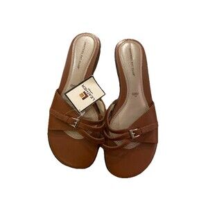 Montego Bay Club Leather Sandal Slip On Brown Brazil Made Size 6.5 Flip flops